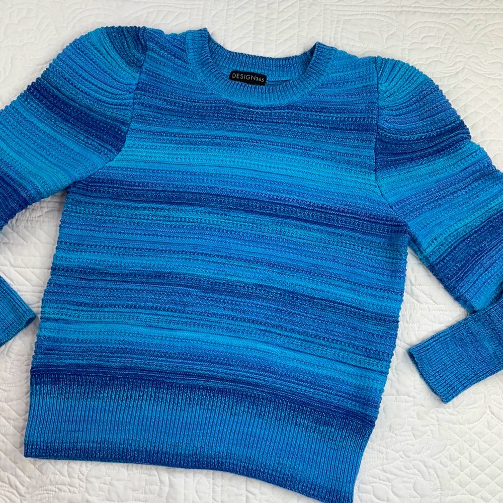 Multicolor •M/L• Puff Shoulder/Sleeve Ribbed Textured Sweater